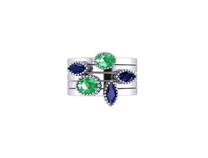 Minneapolis Sapphire & Emerald Sterling Silver Signature Stacked Ring Set