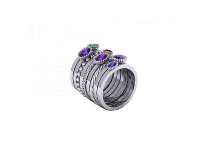Mallory Amethyst-Emerald - Ruby Sterling Silver Signature Stacked Ring Set