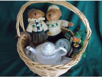 'Luck of the Irish' Basket with China Teapot Royal Tara Trellis Shamrock design