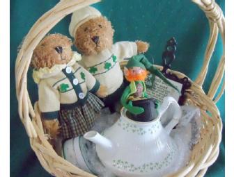 'Luck of the Irish' Basket with China Teapot Royal Tara Trellis Shamrock design