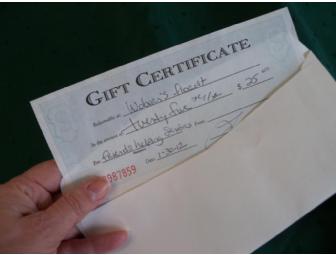 $25 Gift Card to the Woburn Florist accompanied by a pansy theme gift basket