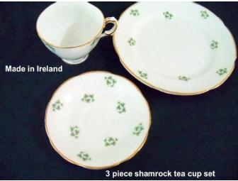 'Luck of the Irish' Basket with China Teapot Royal Tara Trellis Shamrock design
