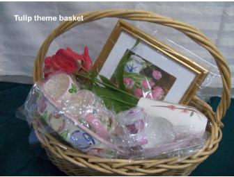 Floral theme package includes a 60' handmade quilt and original framed tulip watercolor