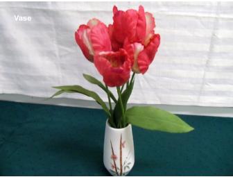 Floral theme package includes a 60' handmade quilt and original framed tulip watercolor