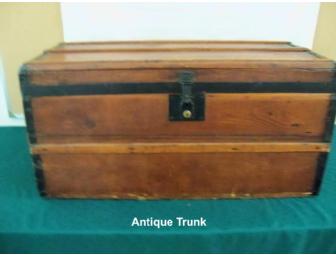 Antique wooden trunk (estimated mid 1800's) filled with vintage items