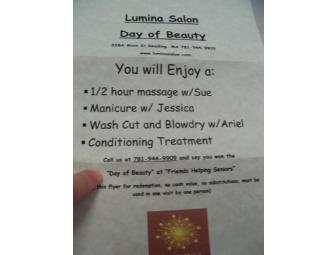 'Day of Beauty' at Lumina Salon includes 1/2 hour massage, manicure & haircut