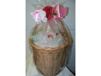 $35 Gift Certificate to The Cutting Studio along with a basket of crystal wedding gifts