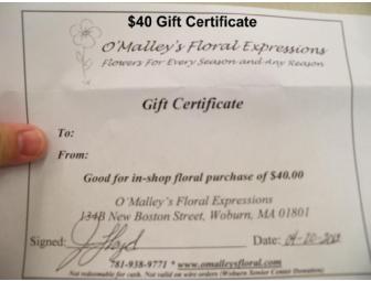 $40 O'Malley's Floral Expressions Gift Certificate and assorted items
