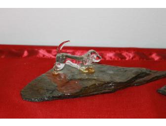 Glass Basset Hounds on Slate Stands