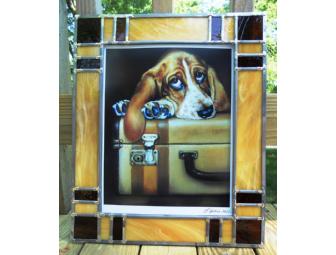Handmade Stained Glass Frame with Basset Print