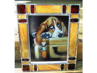 Handmade Stained Glass Frame with Basset Print