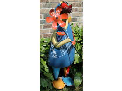 DOUGLAS THE DOG - RECLAIMED METAL SCULPTURE (Yellow Blue Feet)