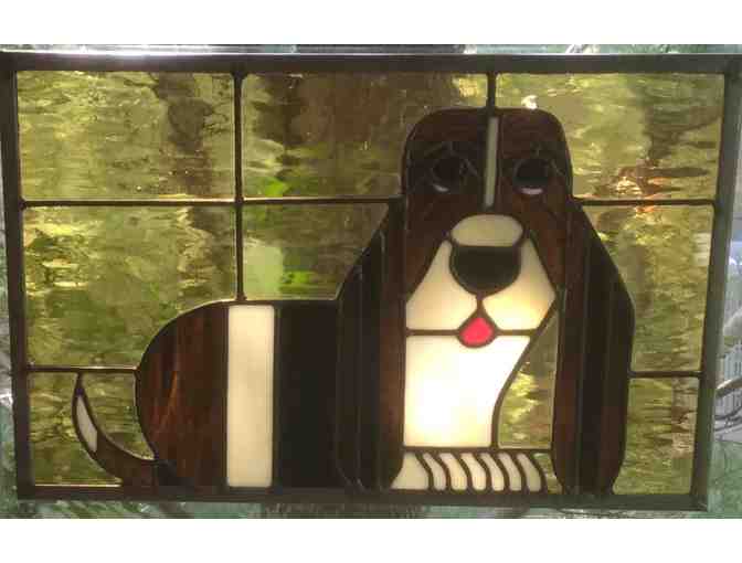 Handmade Stained Glass Basset Hound Panel