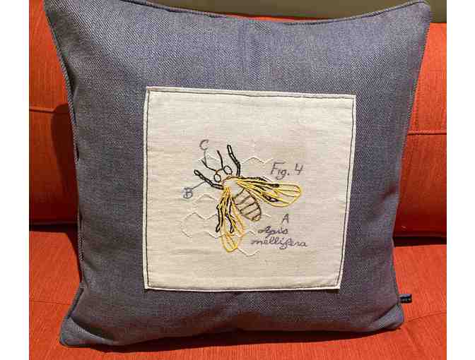 Two Pillows with Hand-Embroidered Botanical Drawings