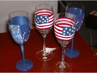 Patriotic Cotton Throw and 4 Painted Wine Glasses - Photo 1