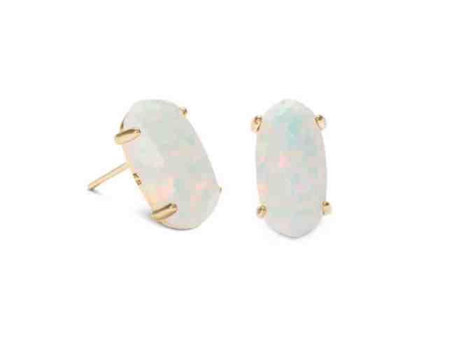 Kendra Scott Ever Gold Necklace with White Opal & Gold Betty Stud Earrings with White Opal