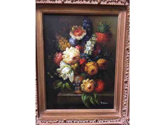 Wood-Framed Floral Painting
