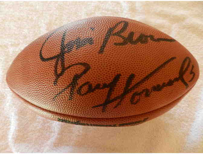Autographed Football signed by Gayle Sayers Red Grange Jim Brown and others
