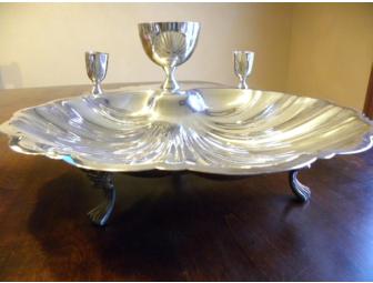 Clamshell Silverplate serving Dish with Toothpick and serving cup