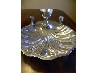 Clamshell Silverplate serving Dish with Toothpick and serving cup