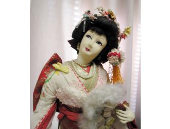 Collectible Japanese Geisha Doll with Handmade Embroidered Kimono