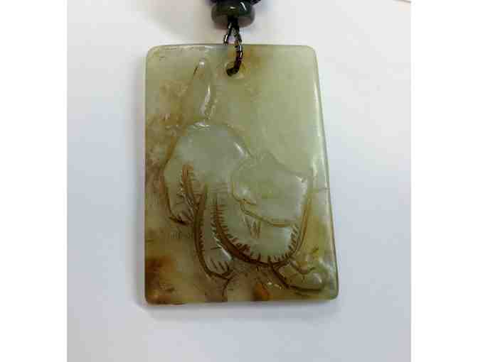 Carved Jade Cat Pendant with Jasper Beads Necklace