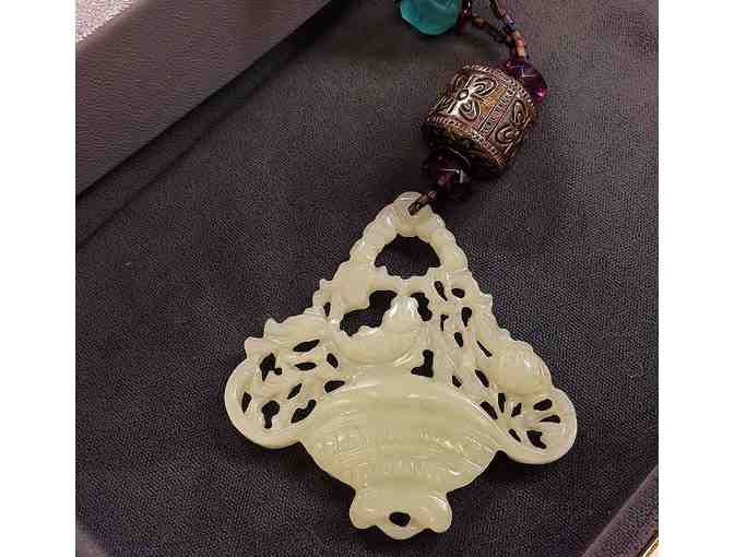 White Jade Fish in Basket Pendant Necklace