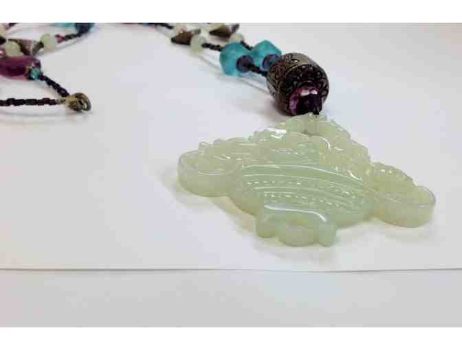White Jade Fish in Basket Pendant Necklace