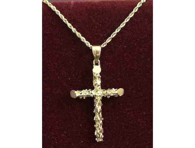 Gold Cross with Rope Chain and Gold Earrings