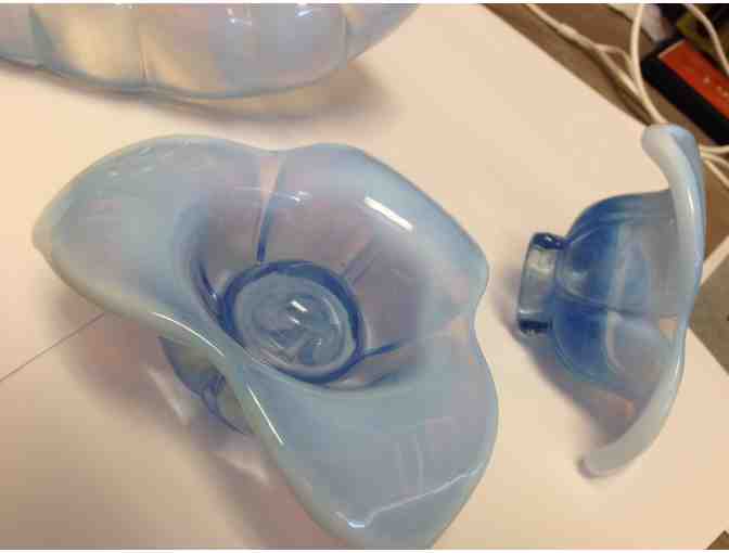 Vintage Duncan Miller Sylvan Swan Dish & Canterbury Flower Petals Taper Candle Holders