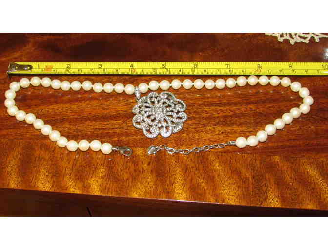 Crystal Pendant and Faux Pearl Necklace, by Carolee