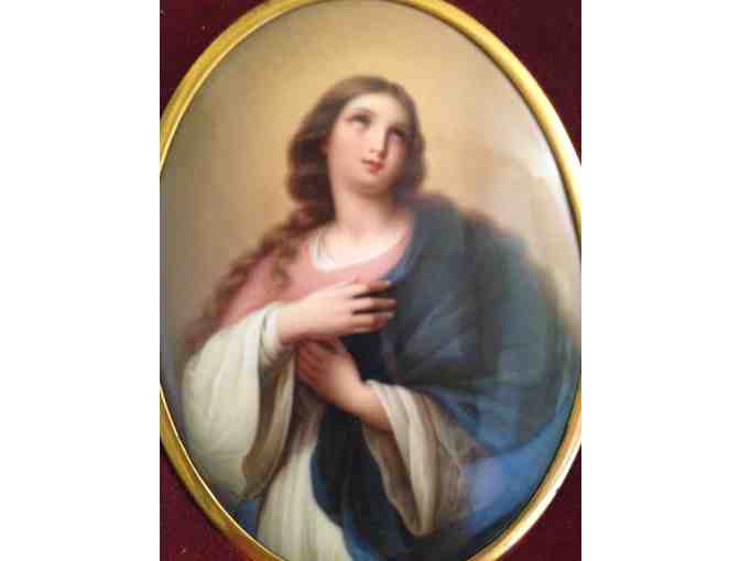 Convex oval Porcelain Plaque with Carved Gold Colored Frame