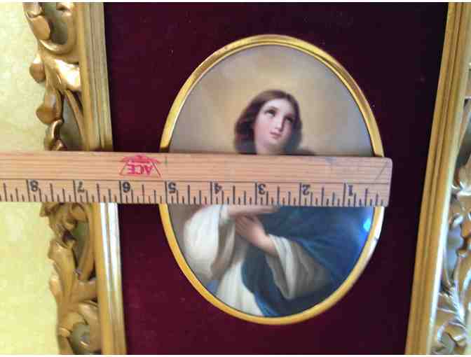 Convex oval Porcelain Plaque with Carved Gold Colored Frame