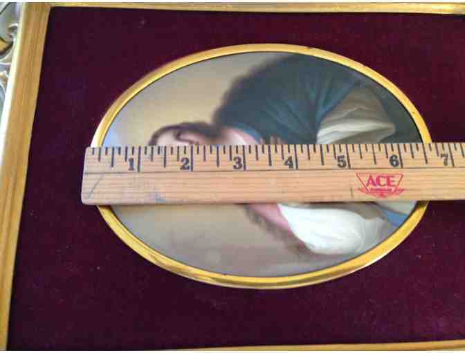 Convex oval Porcelain Plaque with Carved Gold Colored Frame