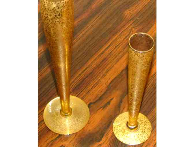 Vintage Gold Encrusted Flowers Glass Bud Vases, set of two
