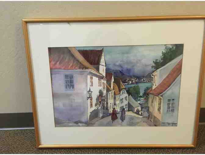 'Main Street, Bergen' watercolor painting by Dodie Hamilton