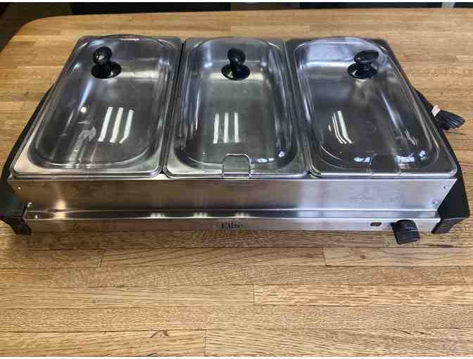 Elite Platinum EWM-6171 Stainless Steel 3-Tray Buffet Server with Slot Lids (Open Box)