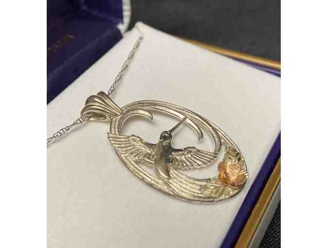 Sterling Silver and Black Hills Gold Hummingbird Pendant