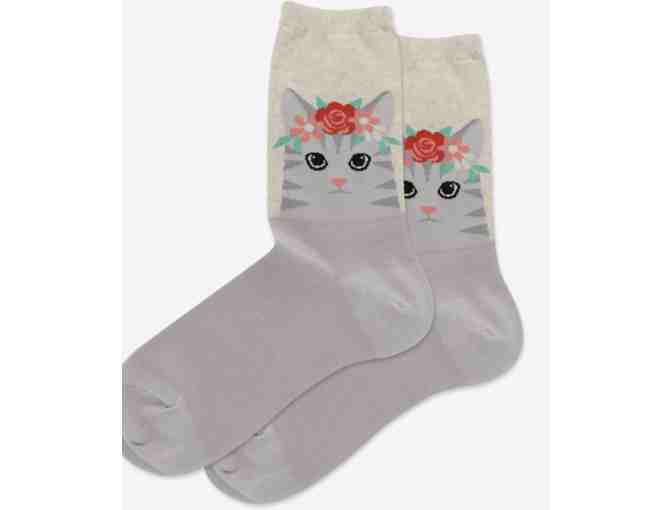 HOTSOX WOMENS CAT FLOWER CROWN CREW SOCKS - Photo 1