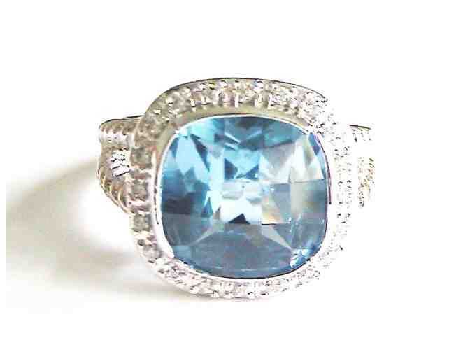 STERLING SILVER & BLUE TOPAZ CZ TWISTED CABLE RING