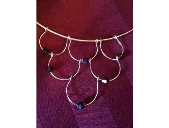 Handmade Silver Tone Metal Necklace with Iridescent Beads