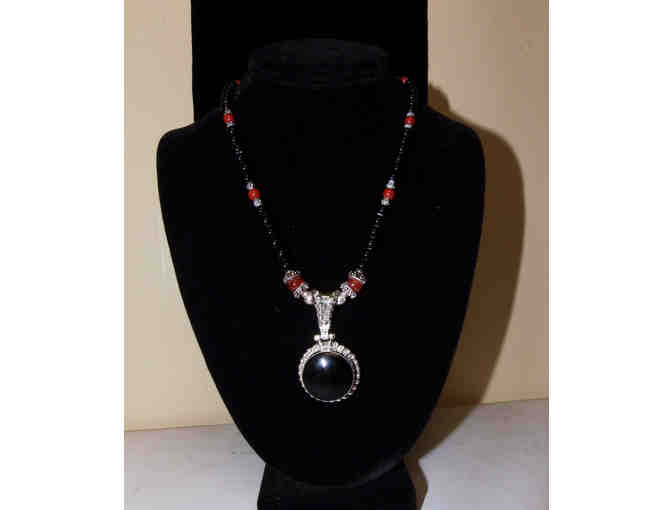 Handmade Black Onyx, Red Jasper, and Sterling Silver Beaded Necklace