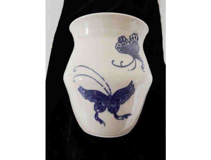 Handmade Pottery Tray and Small Vase with Butterfly Design