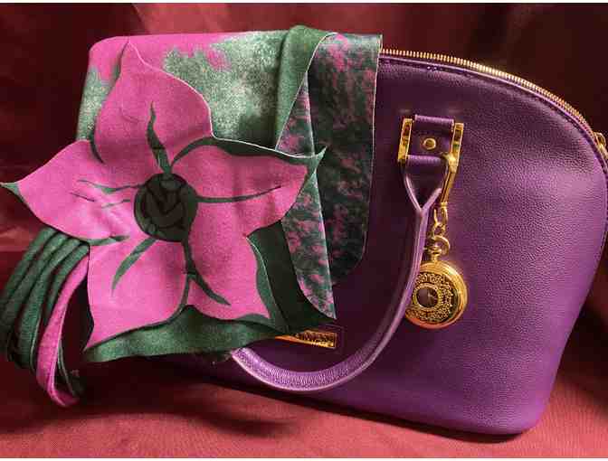 Purple Leather Handbag and Scarf