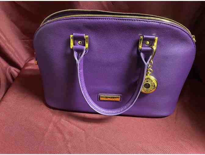 Purple Leather Handbag and Scarf