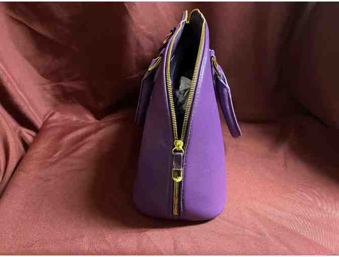 Purple Leather Handbag and Scarf