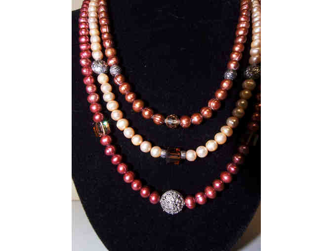 Handmade Three Stranded Freshwater Pearls and Sterling Silver Beaded Necklace
