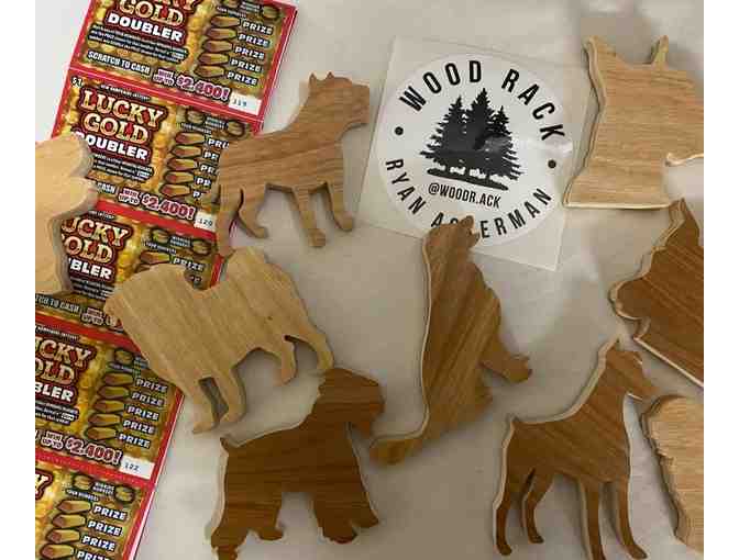 Wooden Dog Shaped Magnets with a $1 NH Scratch Ticket!