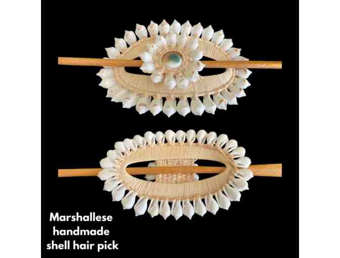 Hand-woven bag and shell hair pick from the Marshall Islands
