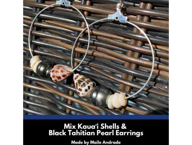 Kauai Earrings with Mix Shells and Tahitian Black Pearl by Maile Andrade